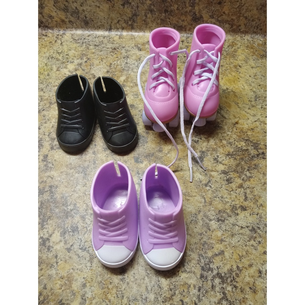 18 Inch Doll Roller Skates Black Sneakers Purple Tennis Shoes - Picture 2 of 2